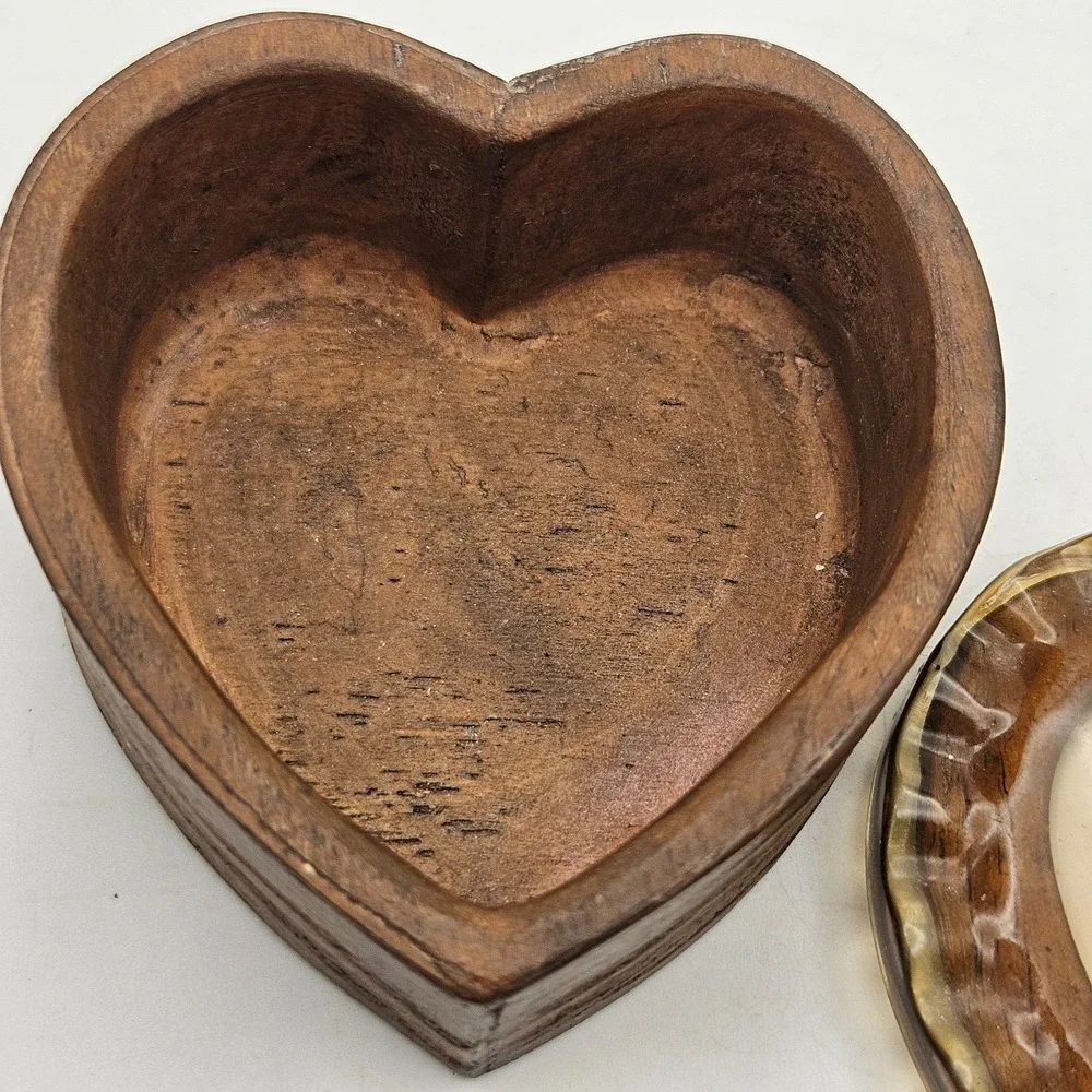 VTG Handmade Heart Shaped Wooden Trinket Box Strawberry Resin Lid Cottagecore
